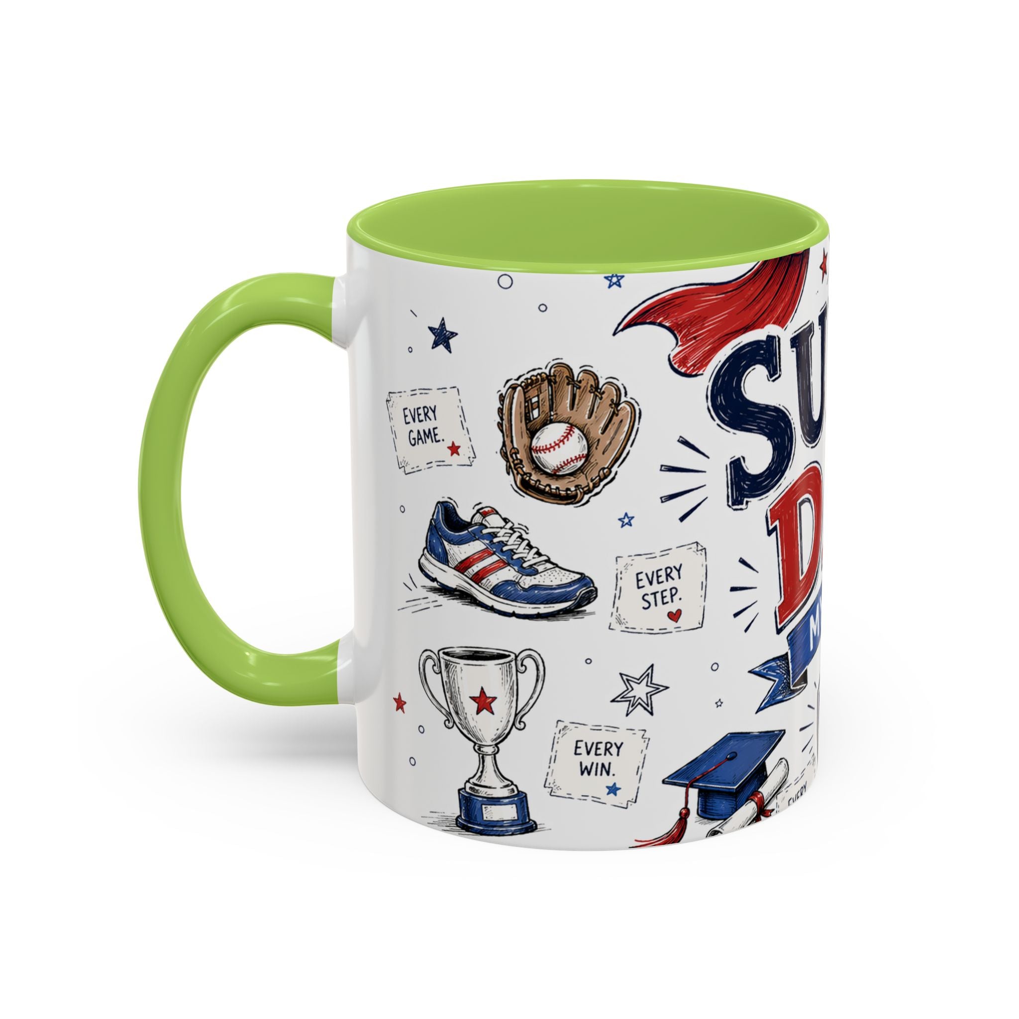 Super Dad My Hero Coffee Mug | Father's Day Gift for Dad | Accent Color Ceramic 11oz 15oz