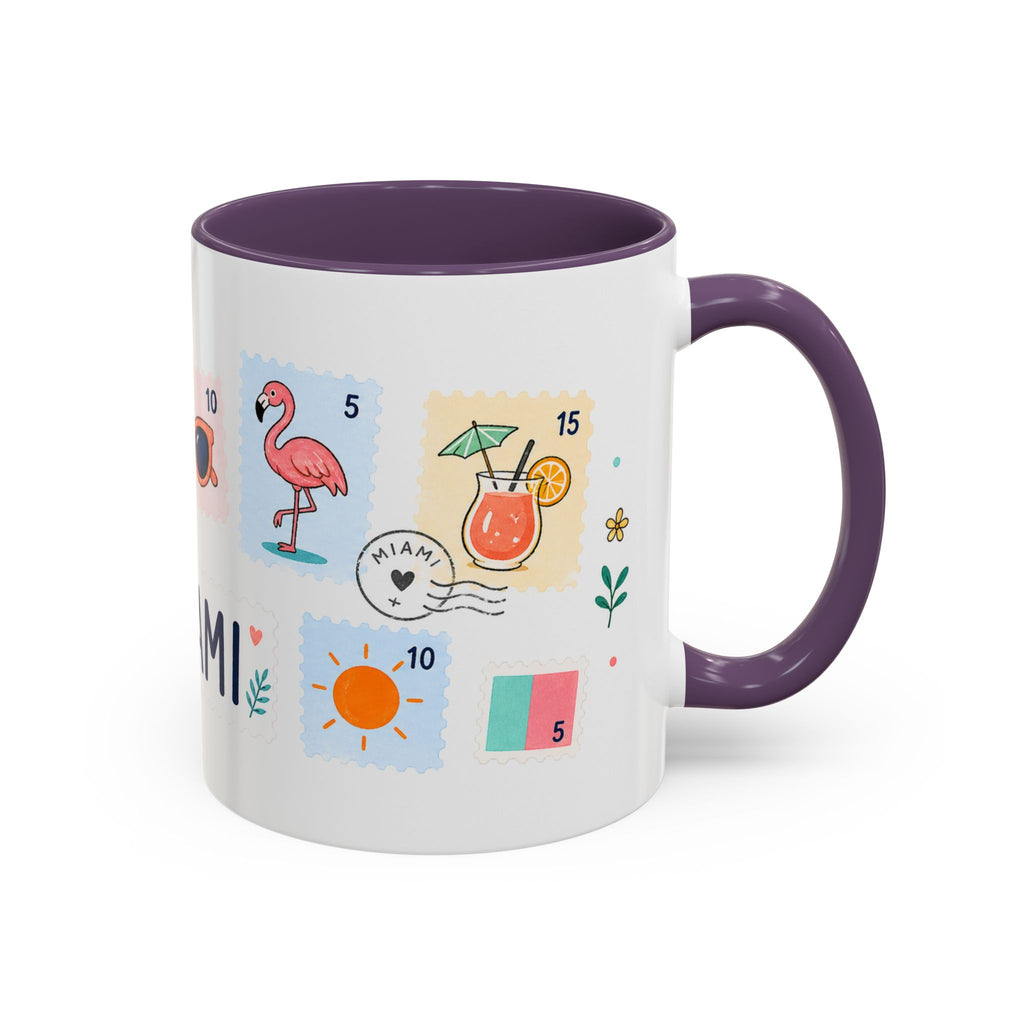 Miami Coffee Mug | Postage Stamp Collage Mug | Travel Souvenir Accent Cup 11oz 15oz
