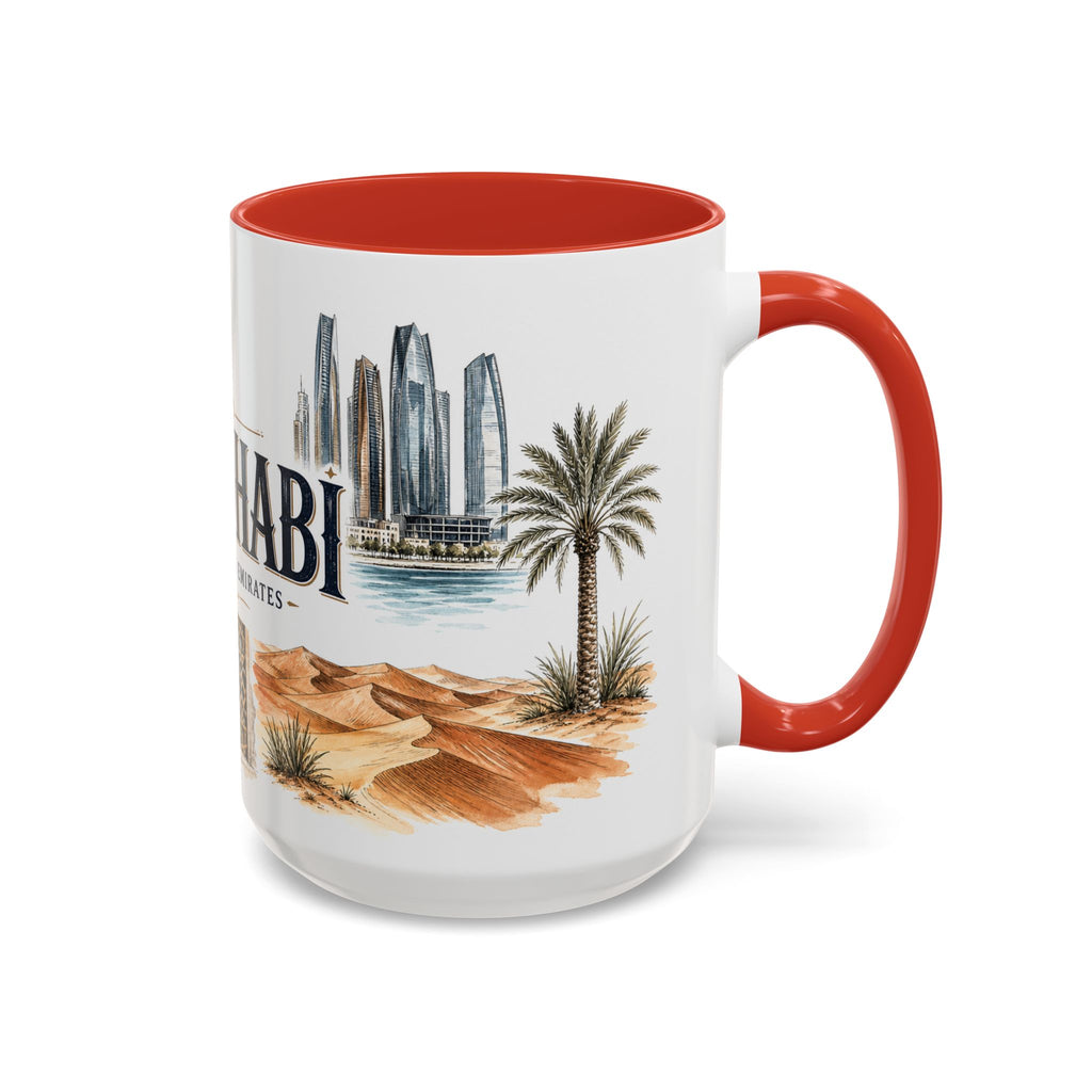 Abu Dhabi Coffee Mug | United Arab Emirates Travel Souvenir | Vintage Illustrated City Gift | 11 oz 15 oz Accent Mug