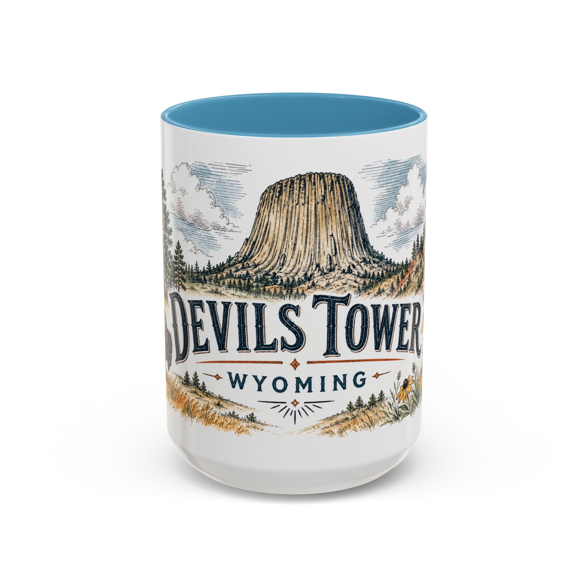 Devils Tower Mug, Wyoming Travel Souvenir, Bucket List Gift, Accent Ceramic Coffee Mug 11oz 15oz
