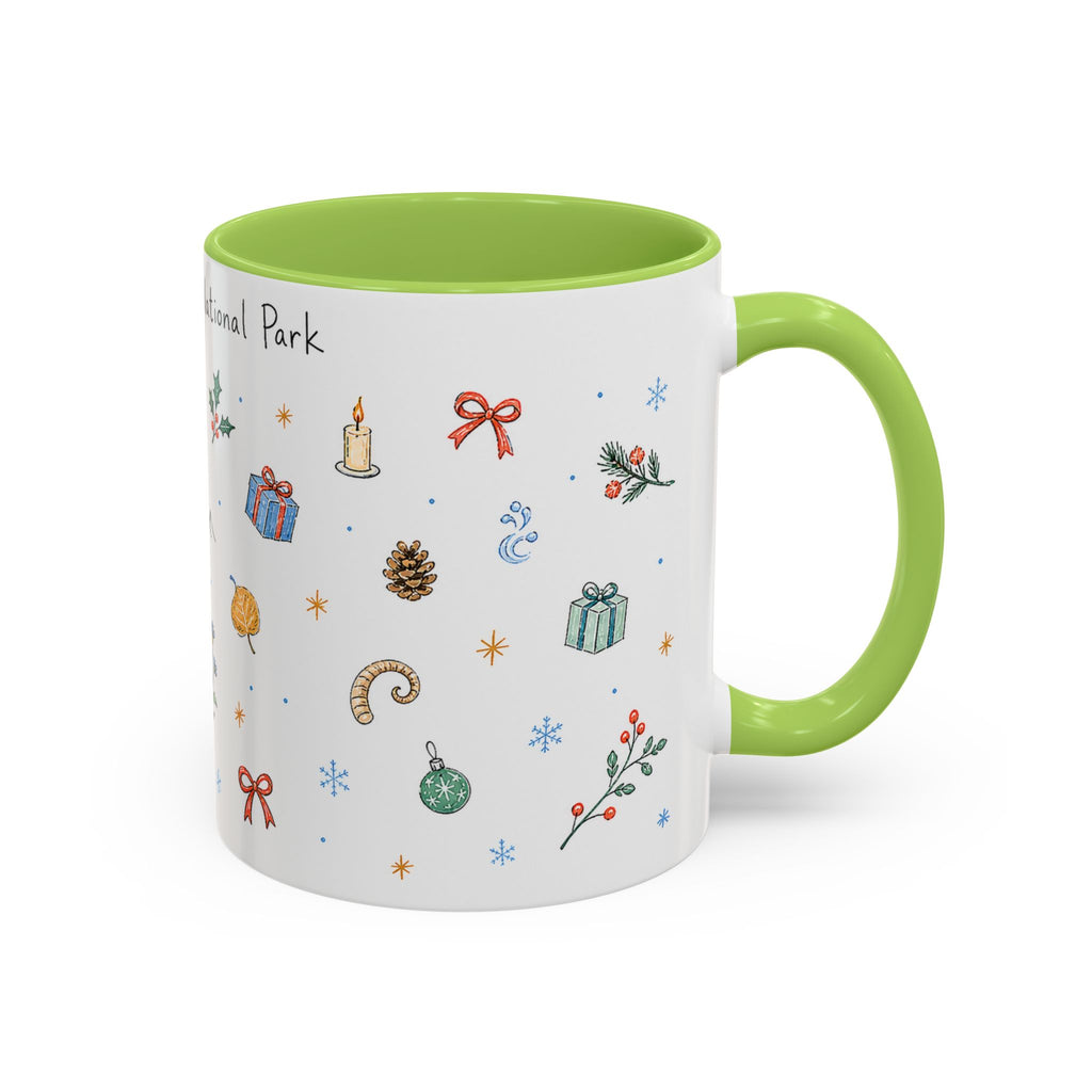 Rocky Mountain National Park Christmas Mug | Watercolor Travel Souvenir | Holiday Gift | Accent Ceramic Coffee Cup 11oz 15oz