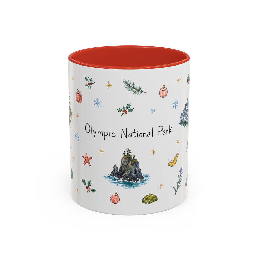 Olympic National Park Christmas Mug | Watercolor Travel Souvenir | Holiday Gift | Accent Ceramic Coffee Cup 11oz 15oz