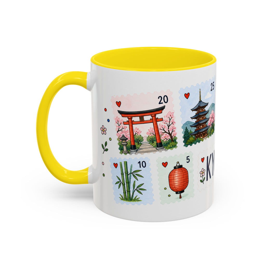 Kyoto Coffee Mug | Postage Stamp Collage Mug | Travel Souvenir Accent Cup 11oz 15oz