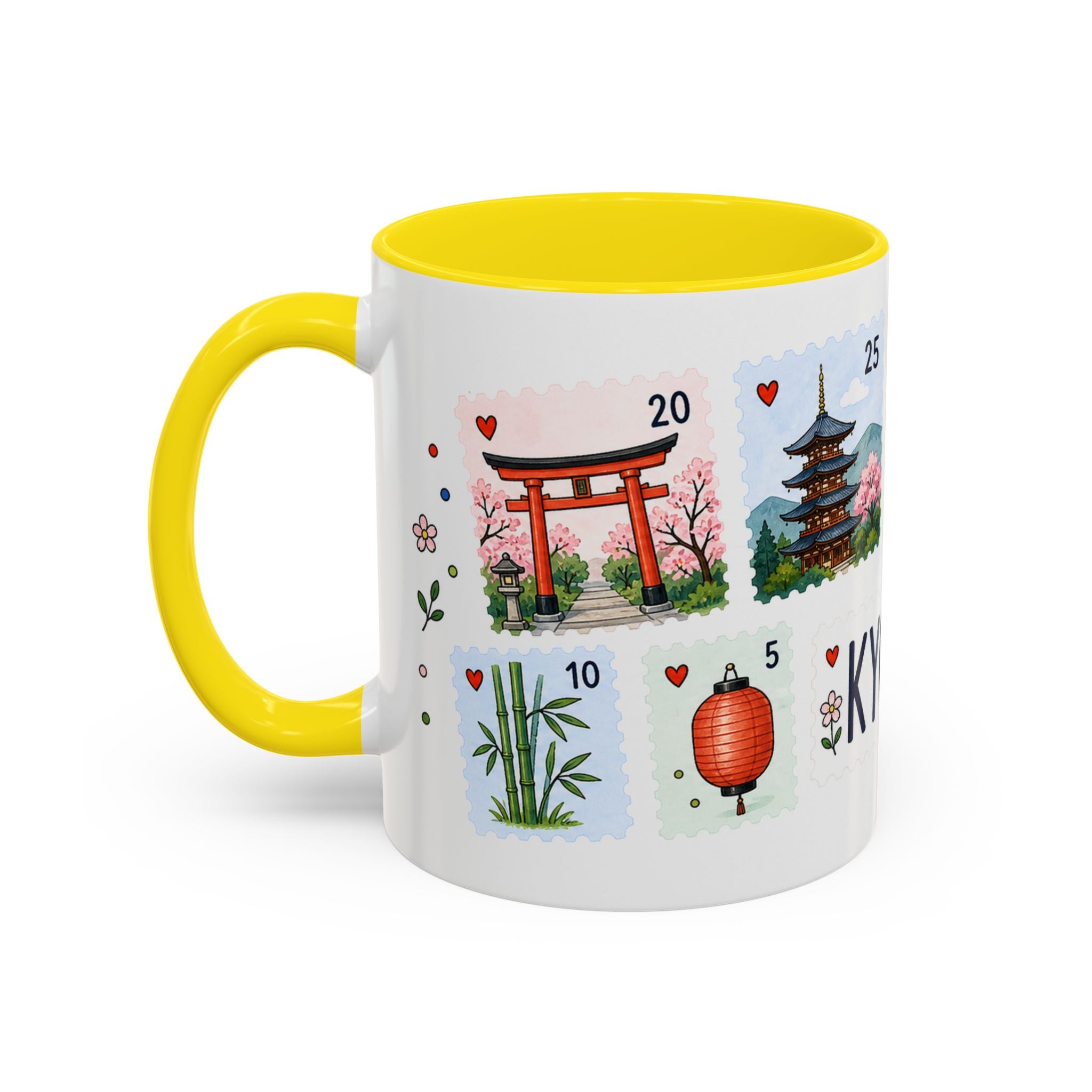 Kyoto Coffee Mug | Postage Stamp Collage Mug | Travel Souvenir Accent Cup 11oz 15oz
