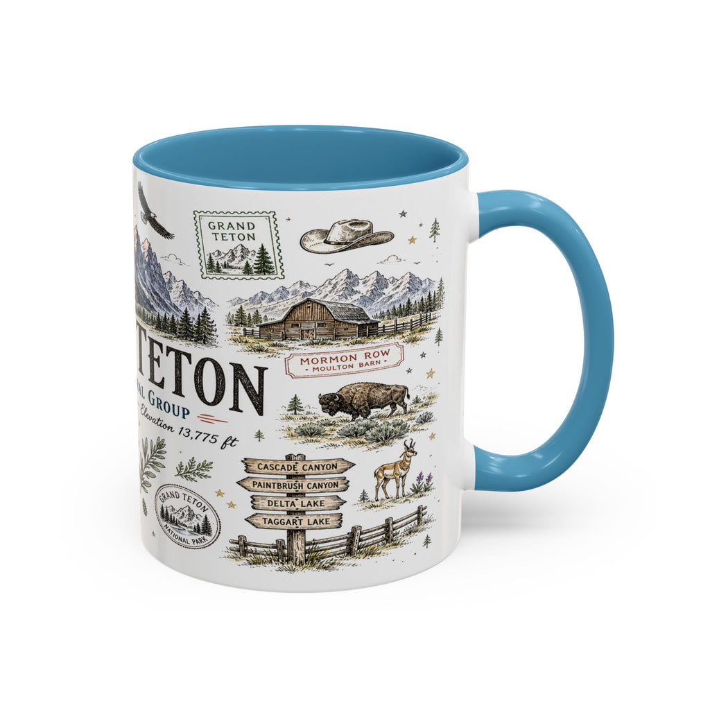 Grand Teton Coffee Mug | National Park Hiking Wyoming Gift | Accent Color Ceramic 11oz 15oz