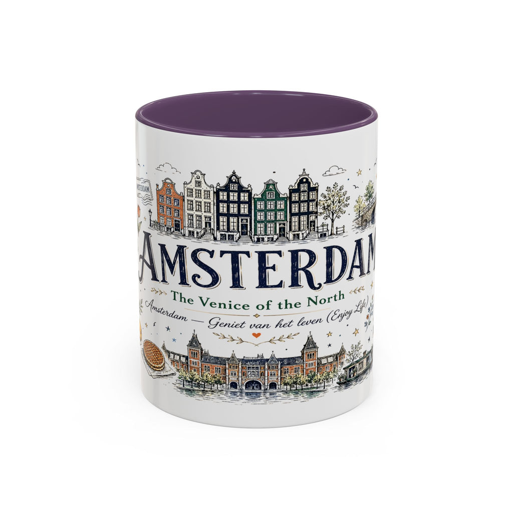 Amsterdam Coffee Mug | Netherlands Souvenir Travel Gift | Accent Color Ceramic 11oz 15oz