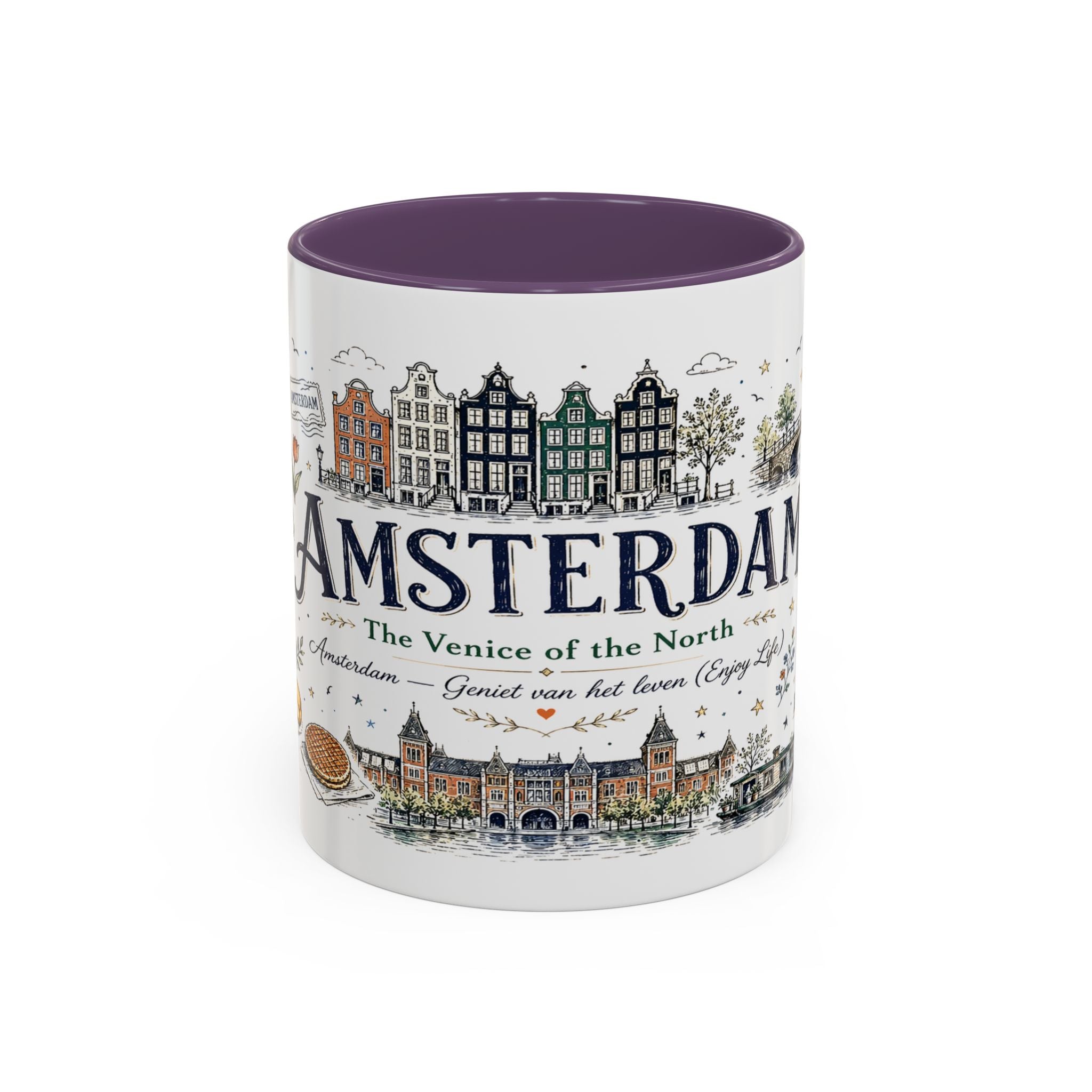 Amsterdam Coffee Mug | Netherlands Souvenir Travel Gift | Accent Color Ceramic 11oz 15oz