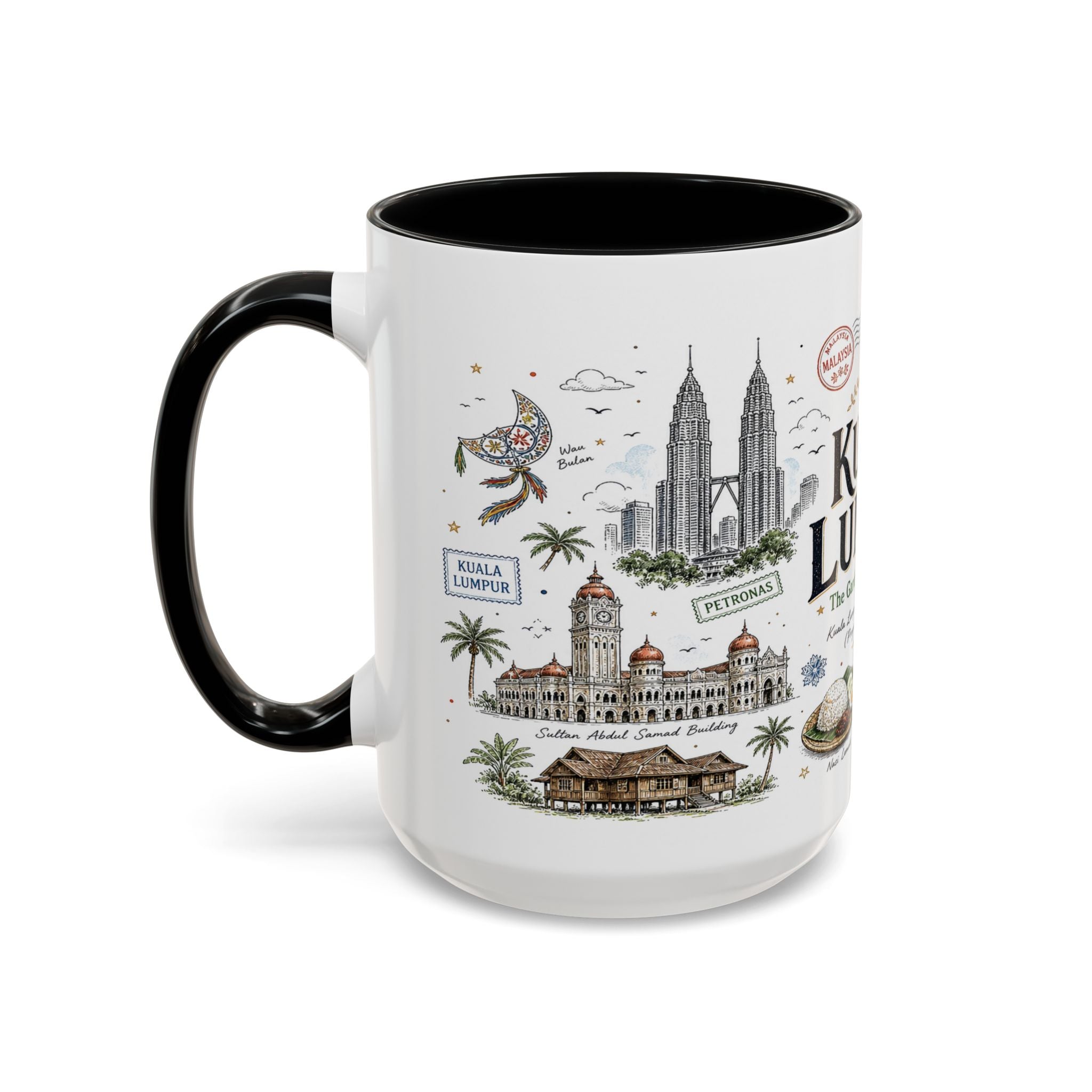 Kuala Lumpur Coffee Mug | Malaysia Souvenir Travel Gift | Accent Color Ceramic 11oz 15oz