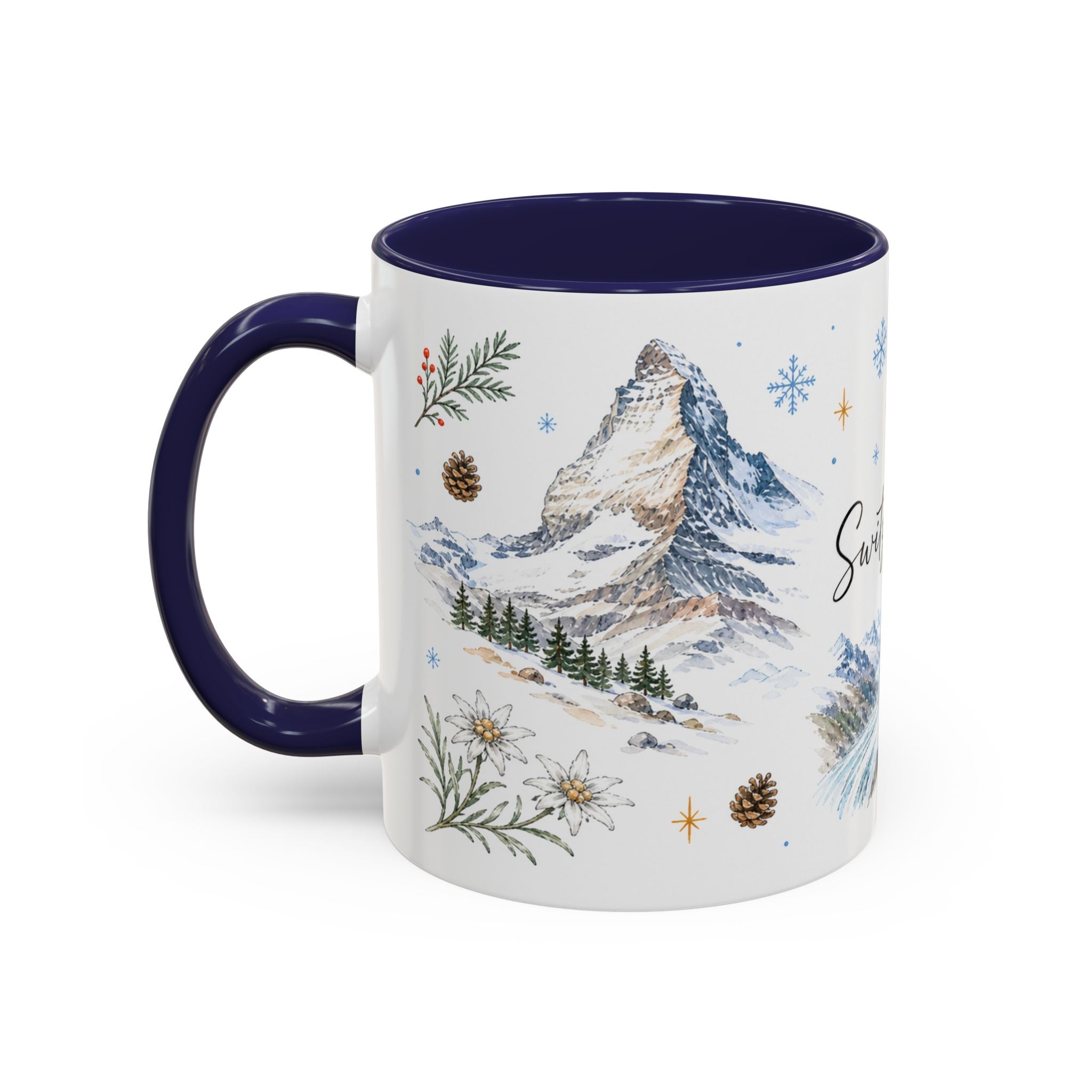 Switzerland Christmas Mug | Watercolor Travel Souvenir | Holiday Gift | Accent Ceramic Coffee Cup 11oz 15oz