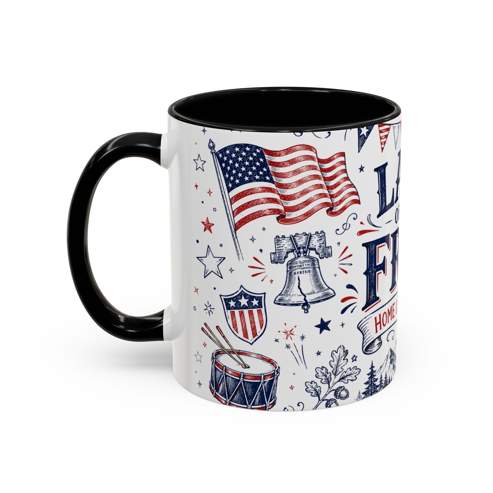 Land of the Free Coffee Mug | Home of the Brave 4th of July Gift | Accent Color Ceramic 11oz 15oz