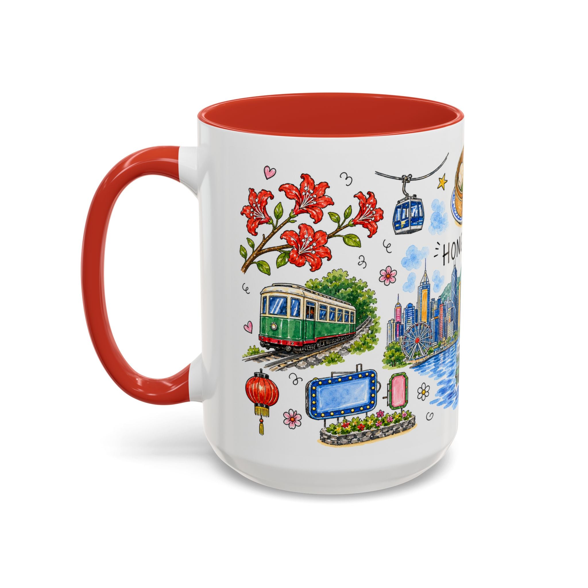 Hong Kong Illustrated Travel Mug | City Souvenir Accent Coffee Mug | 11oz 15oz Ceramic Cup