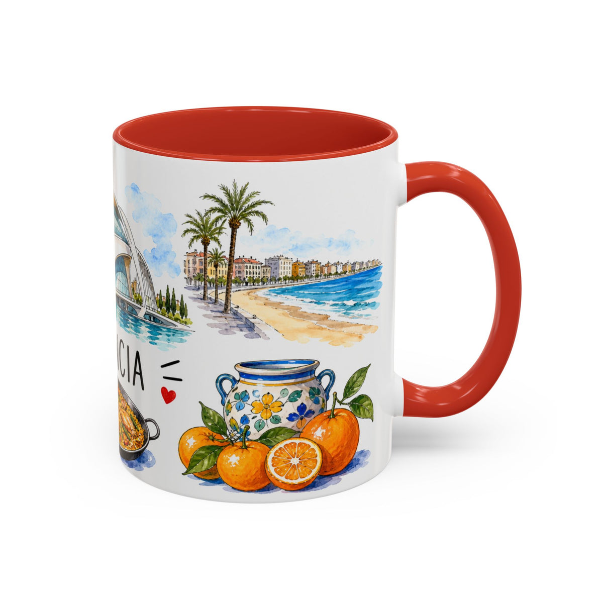 Valencia Illustrated Travel Mug | City Souvenir Accent Coffee Mug | 11oz 15oz Ceramic Cup