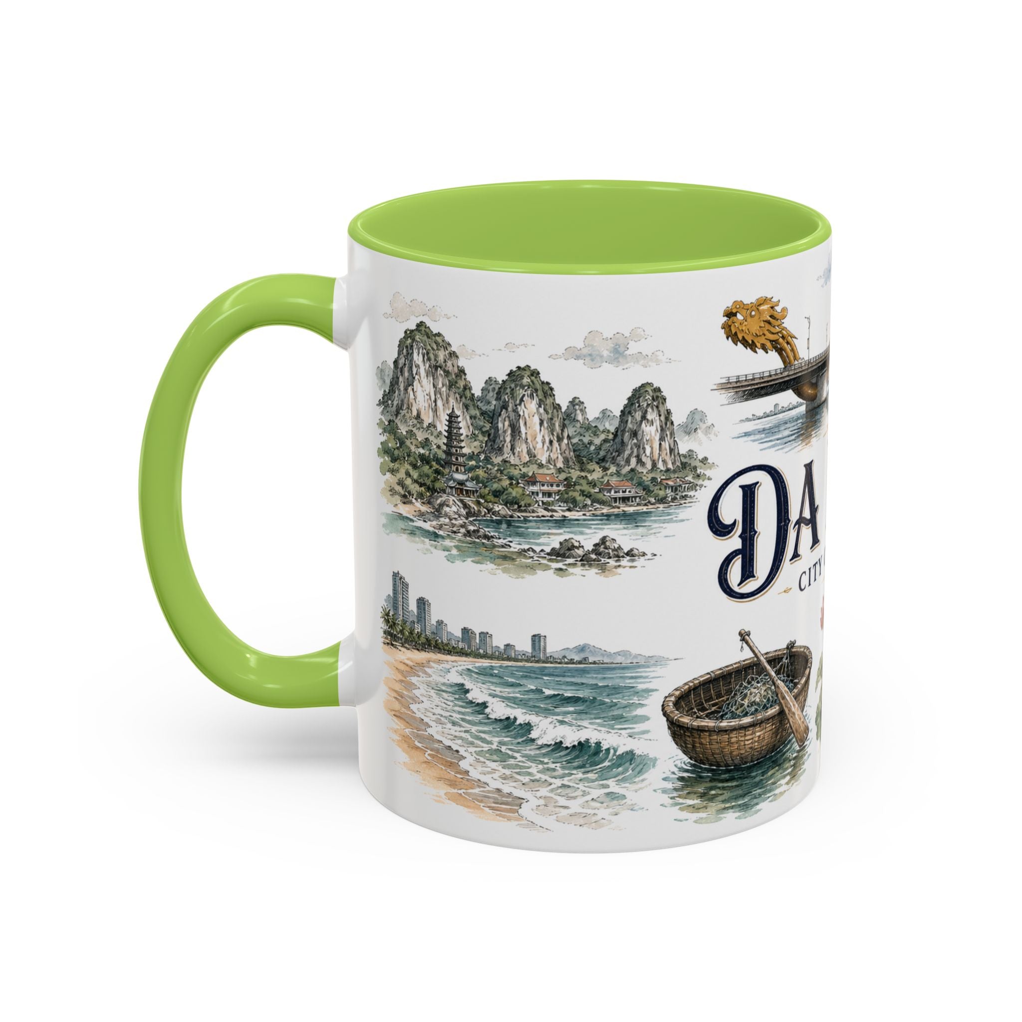 Da Nang Coffee Mug | Vietnam Travel Souvenir | Vintage Illustrated City Gift | 11 oz 15 oz Accent Mug