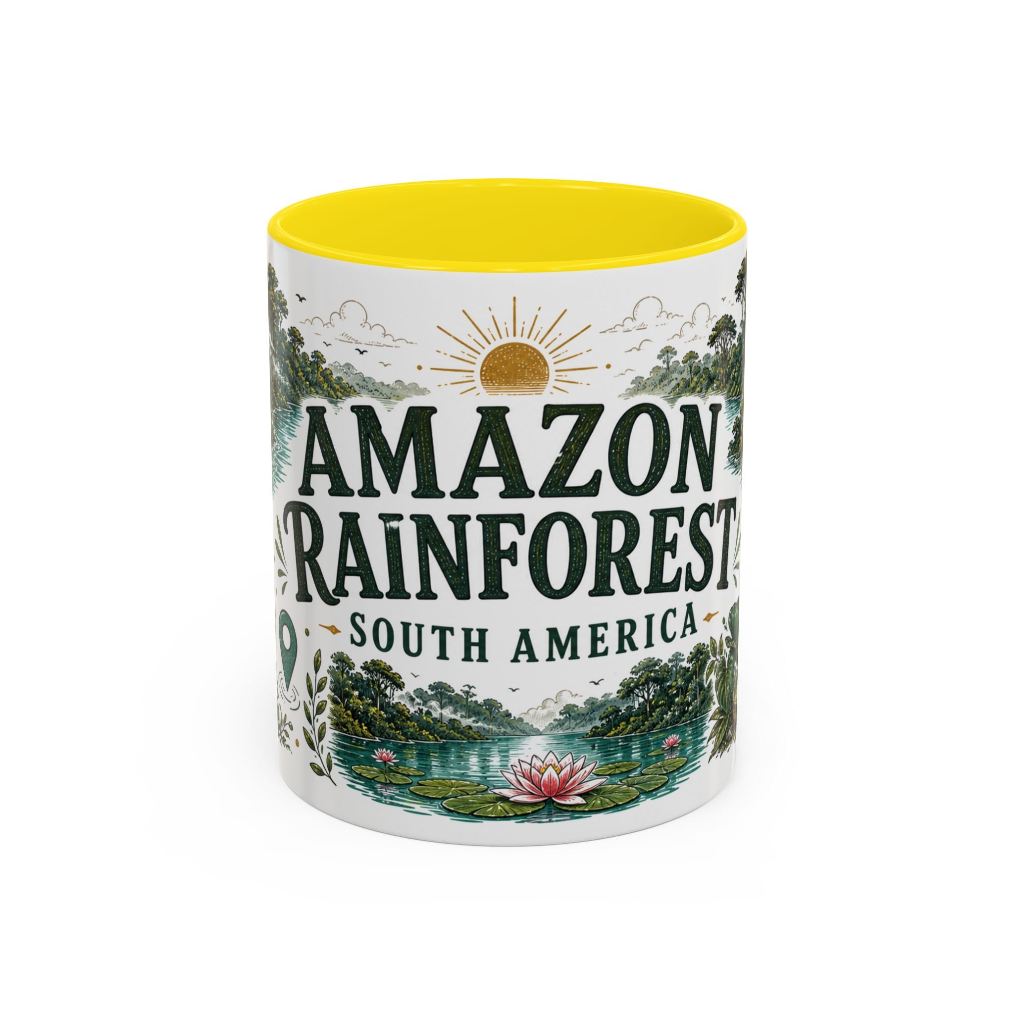 Amazon Rainforest Coffee Mug | Travel Destination Souvenir Gift | Accent Color Ceramic 11oz 15oz