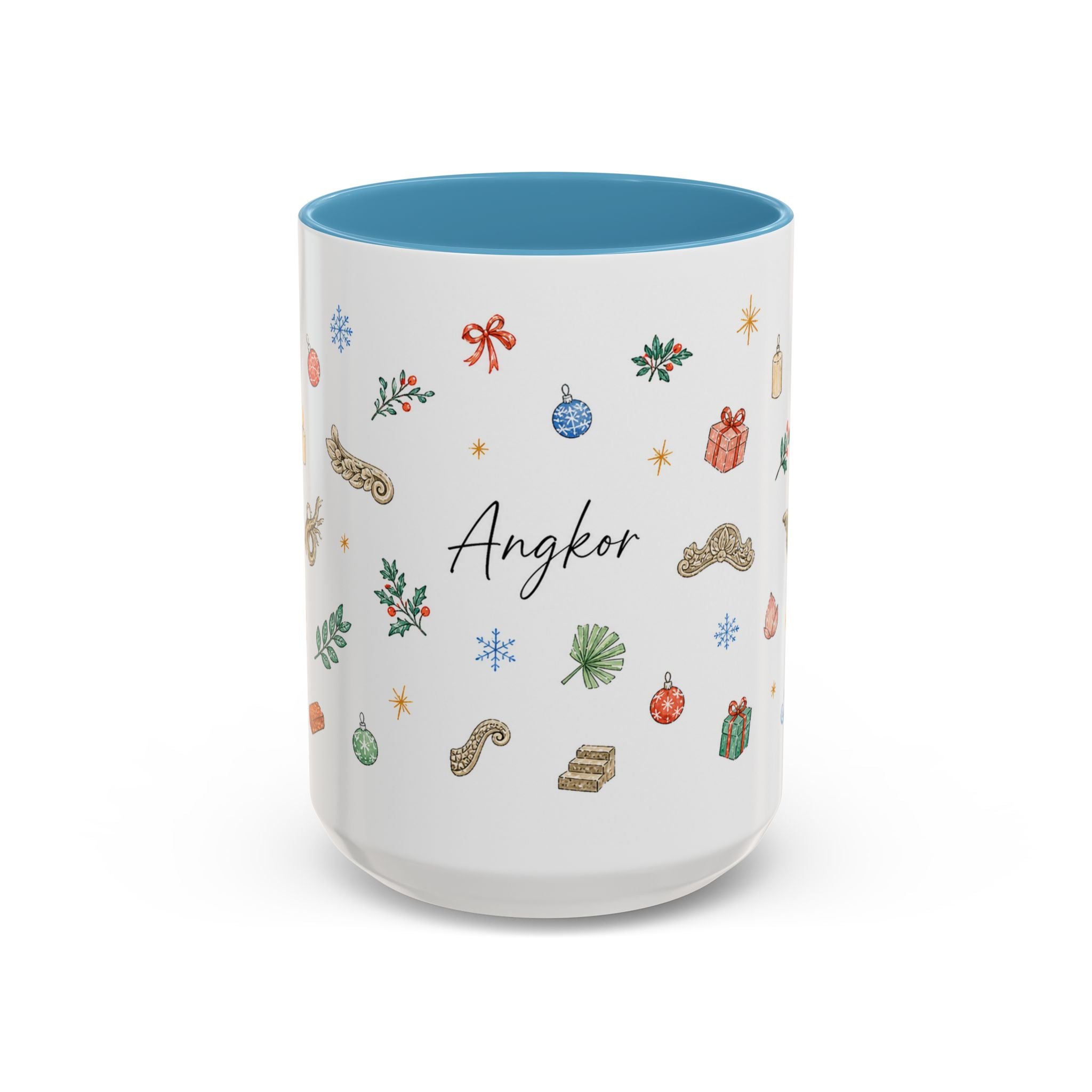Angkor Christmas Mug | Watercolor Travel Souvenir | Holiday Gift | Accent Ceramic Coffee Cup 11oz 15oz