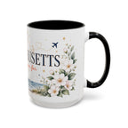 Massachusetts State Map Mug | Coastal Scene, Botanical Accents (11oz, 15oz)
