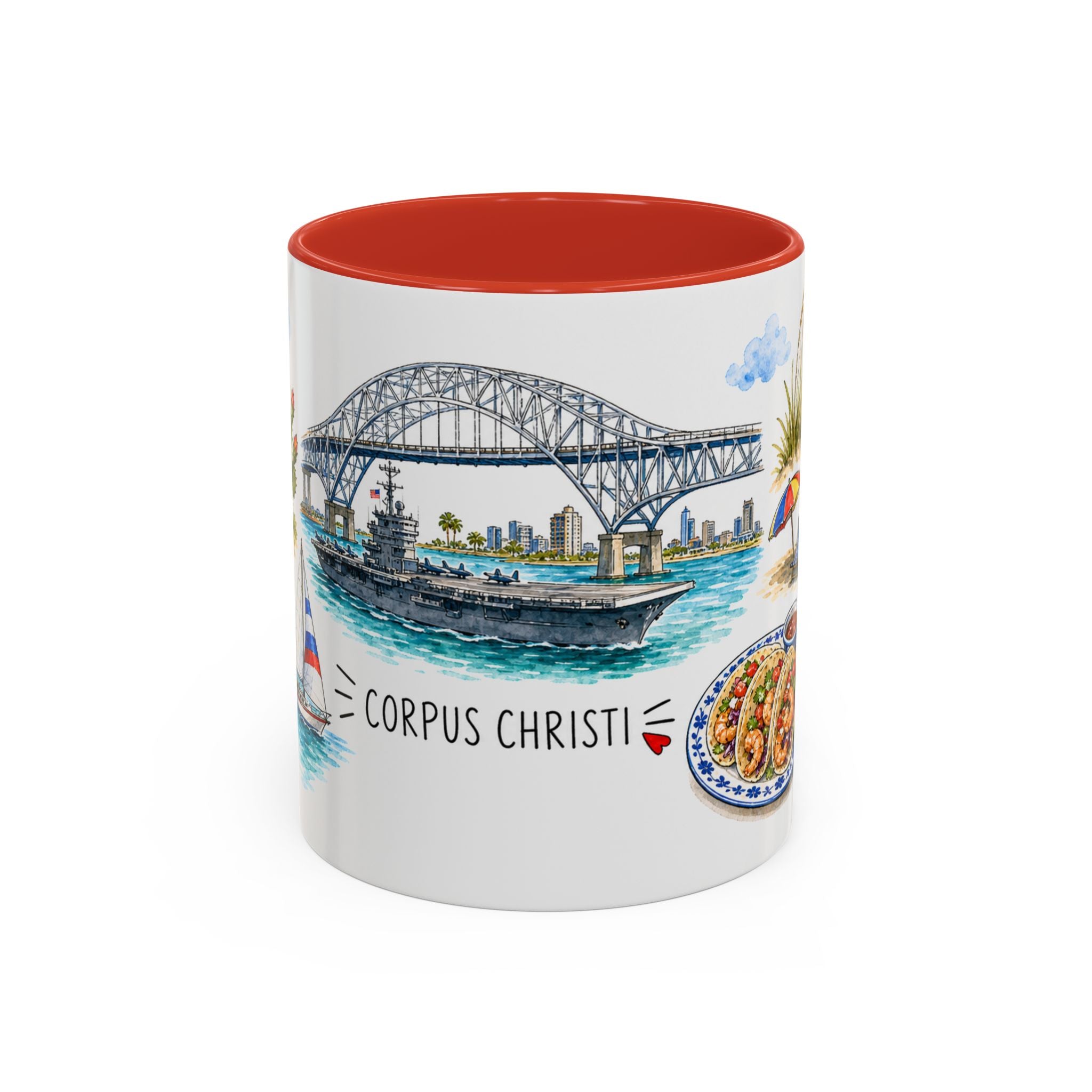 Corpus Christi Illustrated Travel Mug | City Souvenir Accent Coffee Mug | 11oz 15oz Ceramic Cup