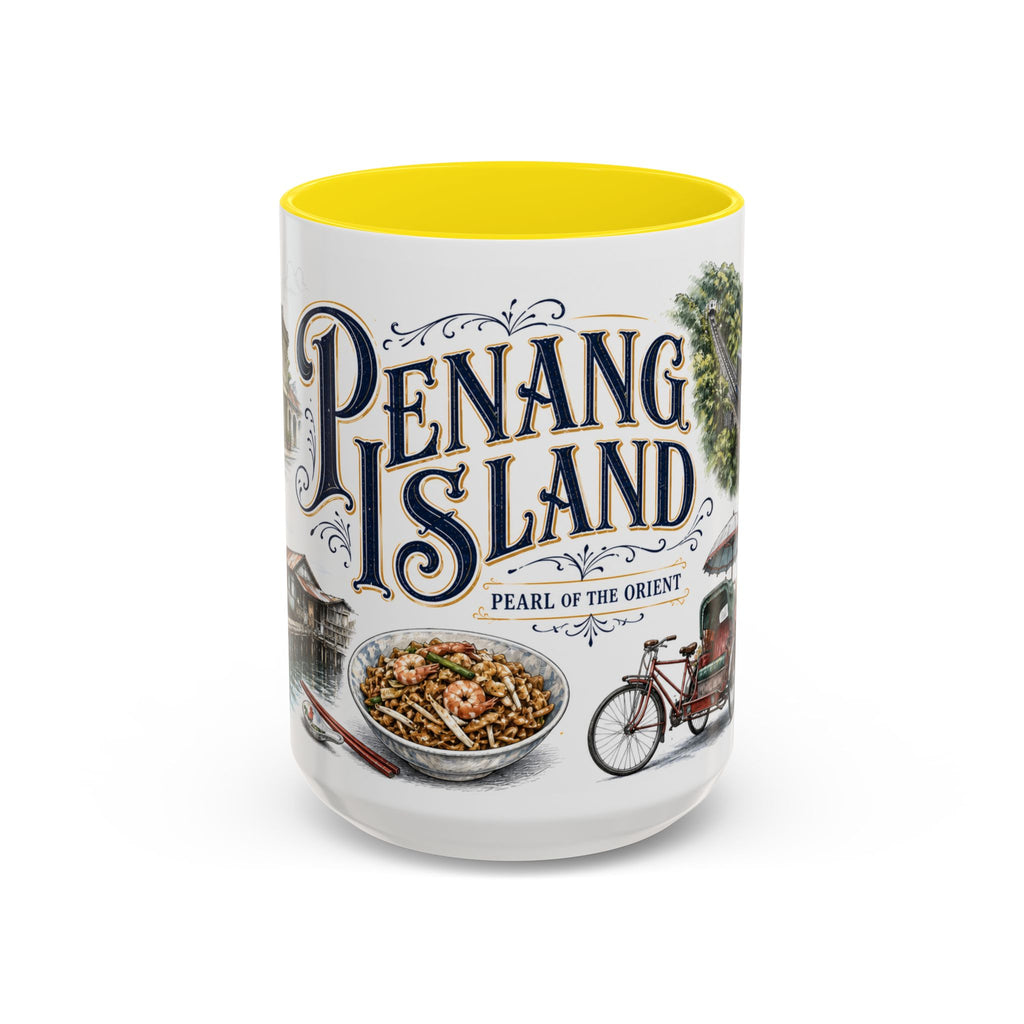 Penang Island Coffee Mug | Malaysia Travel Souvenir | Vintage Illustrated City Gift | 11 oz 15 oz Accent Mug