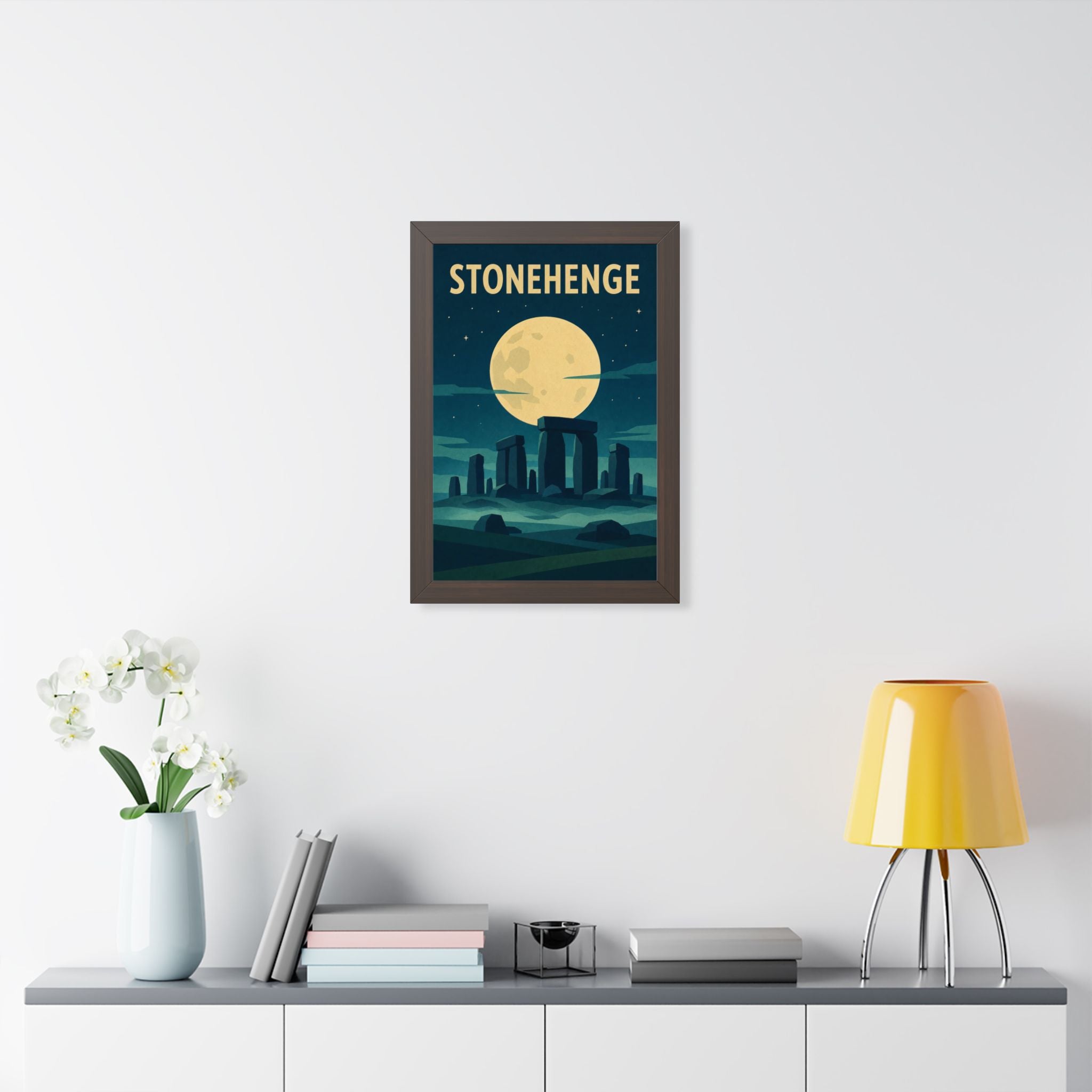 Stonehenge United Kingdom Framed Poster | Vintage Travel Wall Art | Black Walnut White Frame | 16x24 20x30