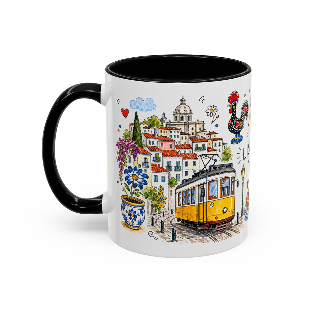 Lisbon Travel Mug | European City Souvenir Accent Coffee Mug | 11oz 15oz Ceramic Cup