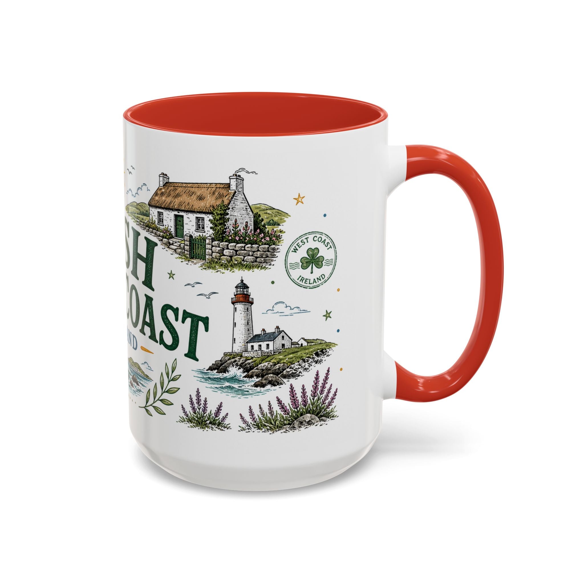 Irish West Coast Coffee Mug | Travel Destination Souvenir Gift | Accent Color Ceramic 11oz 15oz