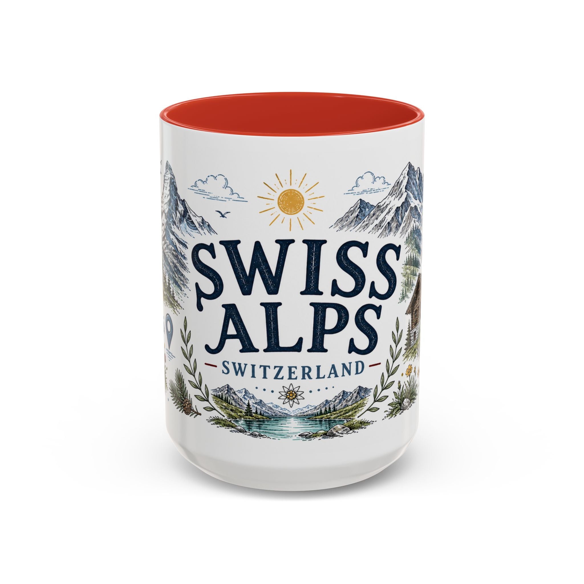 Swiss Alps Coffee Mug | Travel Destination Souvenir Gift | Accent Color Ceramic 11oz 15oz