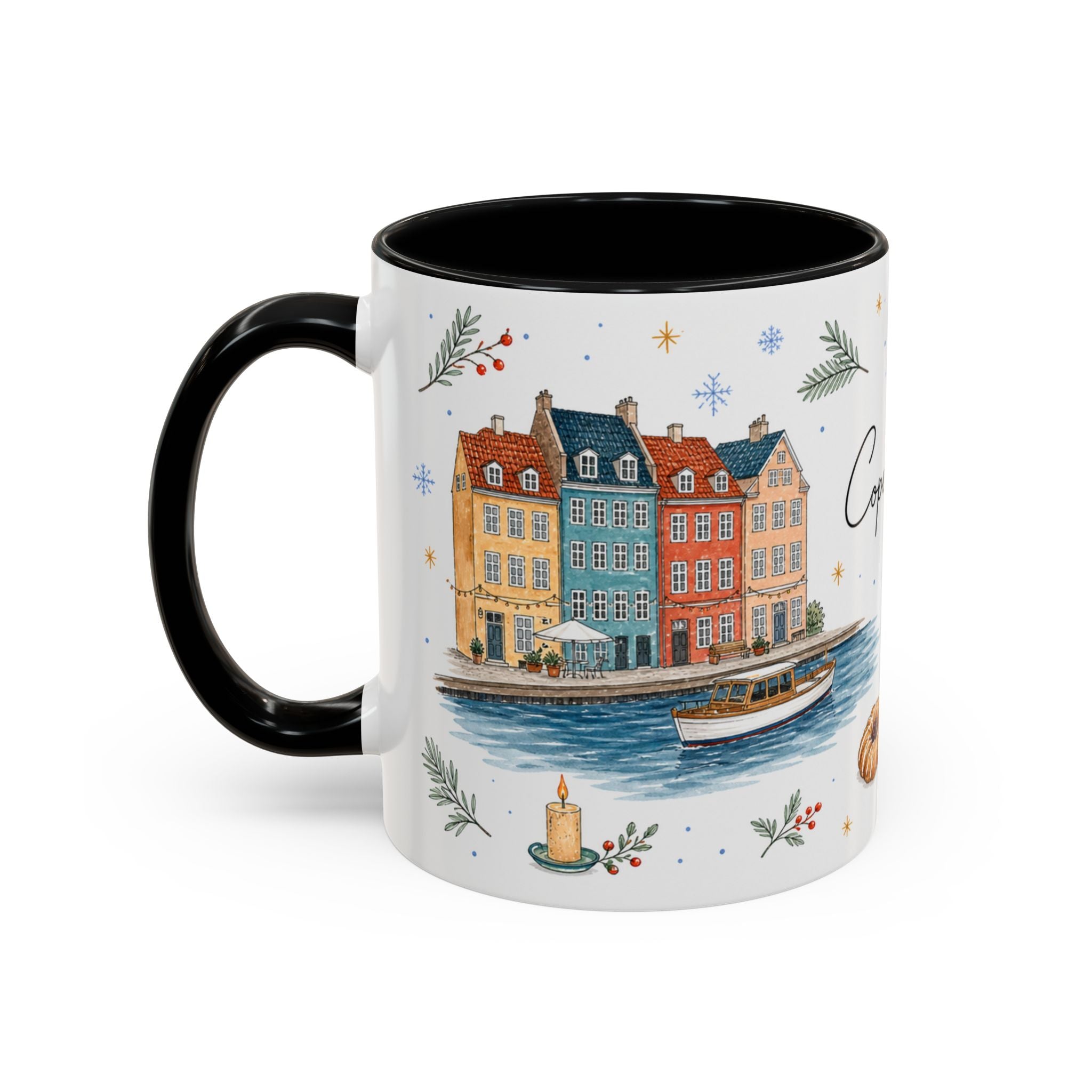 Copenhagen Christmas Mug | Watercolor Travel Souvenir | Holiday Gift | Accent Ceramic Coffee Cup 11oz 15oz