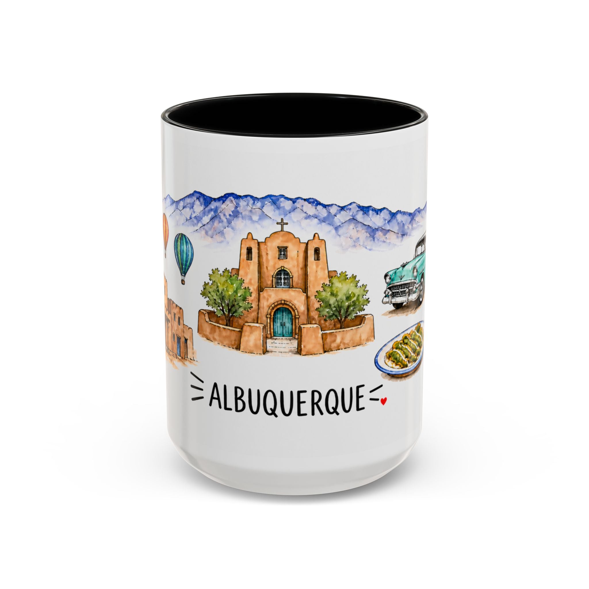 Albuquerque Illustrated Travel Mug | City Souvenir Accent Coffee Mug | 11oz 15oz Ceramic Cup