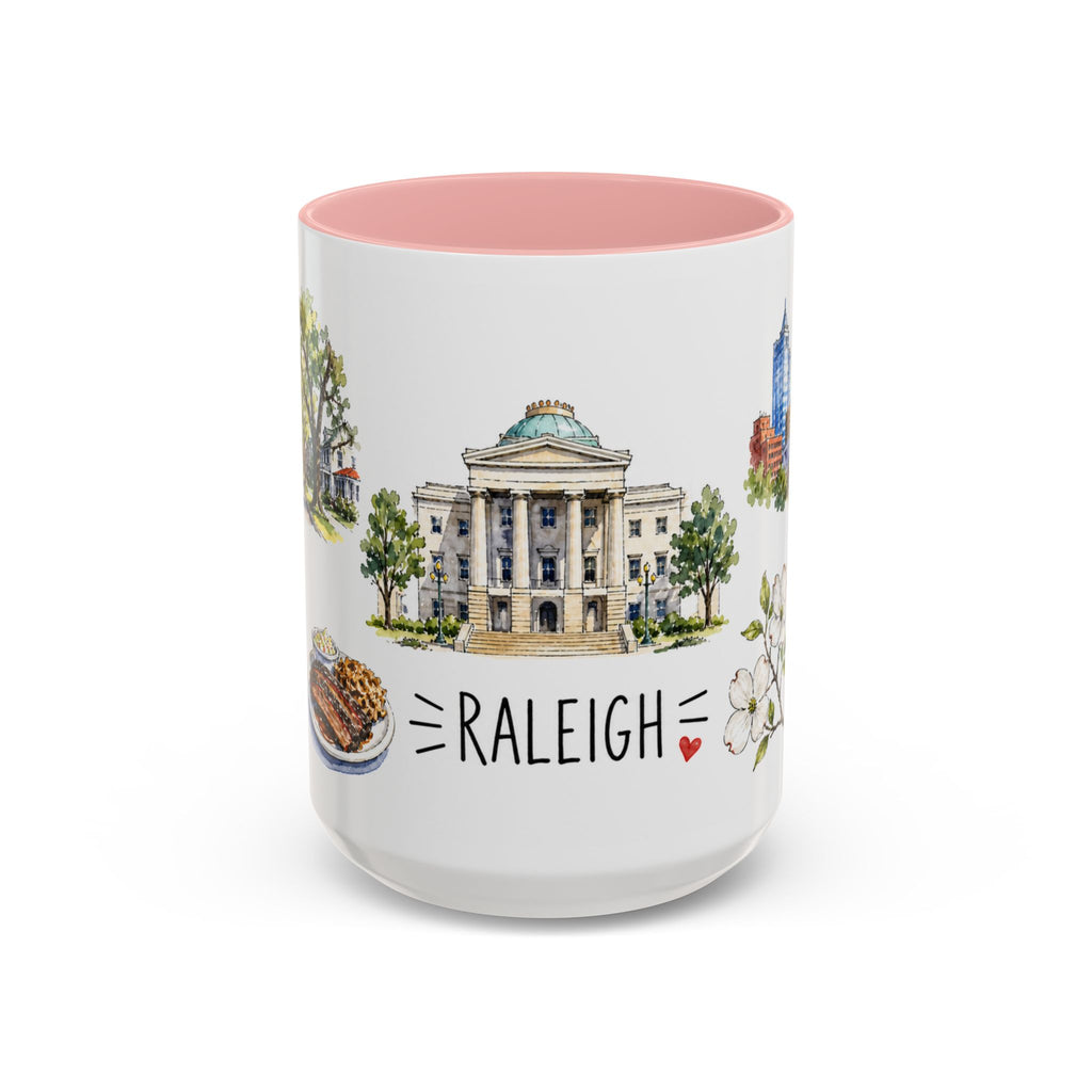 Raleigh Illustrated Travel Mug | City Souvenir Accent Coffee Mug | 11oz 15oz Ceramic Cup