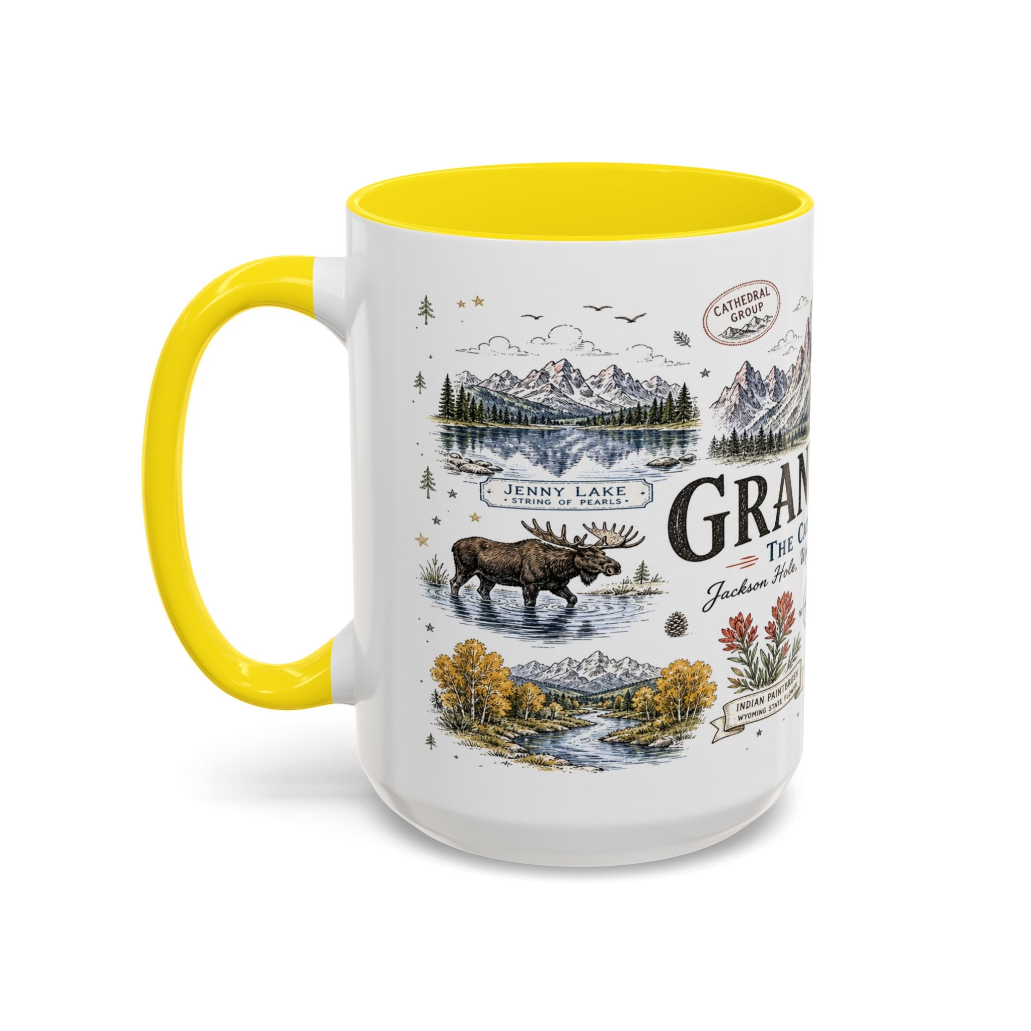 Grand Teton Coffee Mug | National Park Hiking Wyoming Gift | Accent Color Ceramic 11oz 15oz