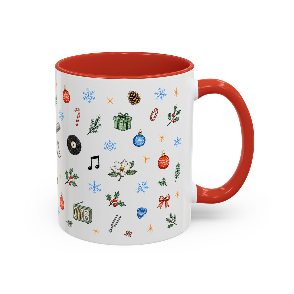 Nashville Christmas Mug | Watercolor City Souvenir, Acoustic Guitar, Harmonica (11oz 15oz)