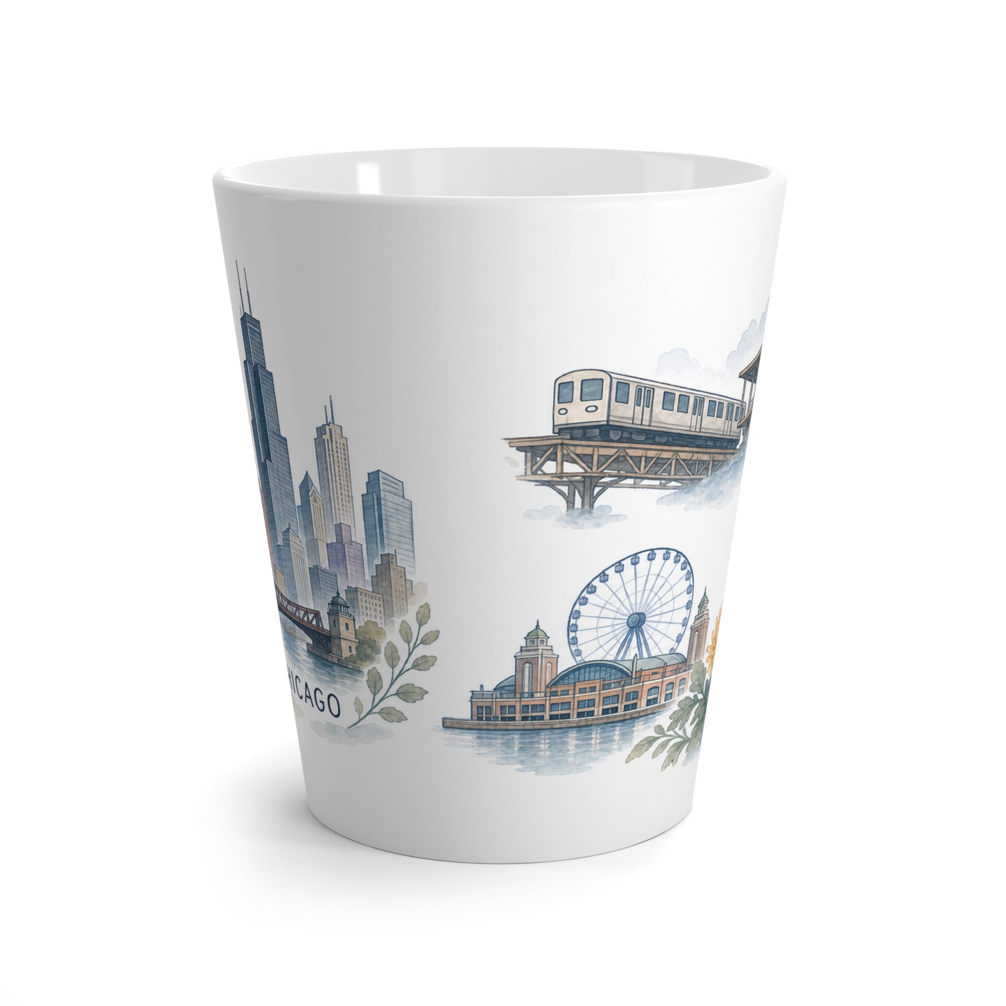 Chicago Latte Mug | Watercolor City Travel Mug | 12 oz Ceramic Souvenir Gift