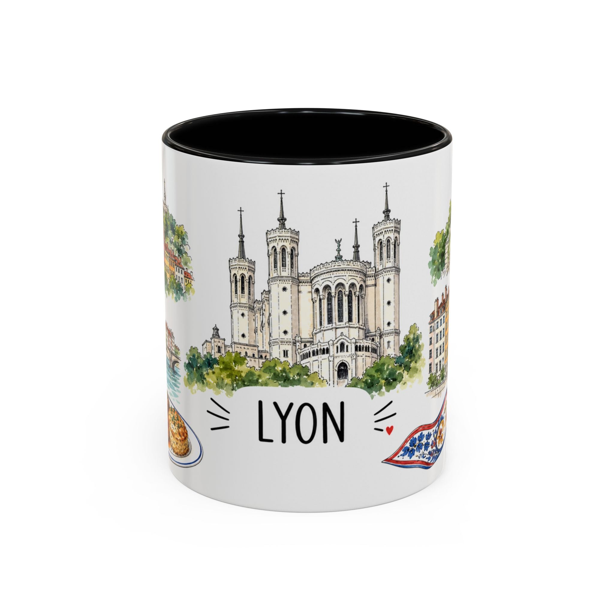 Lyon Illustrated Travel Mug | City Souvenir Accent Coffee Mug | 11oz 15oz Ceramic Cup
