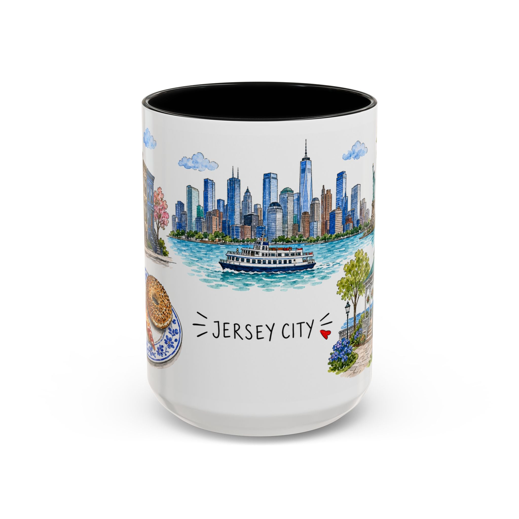 Jersey City Illustrated Travel Mug | City Souvenir Accent Coffee Mug | 11oz 15oz Ceramic Cup