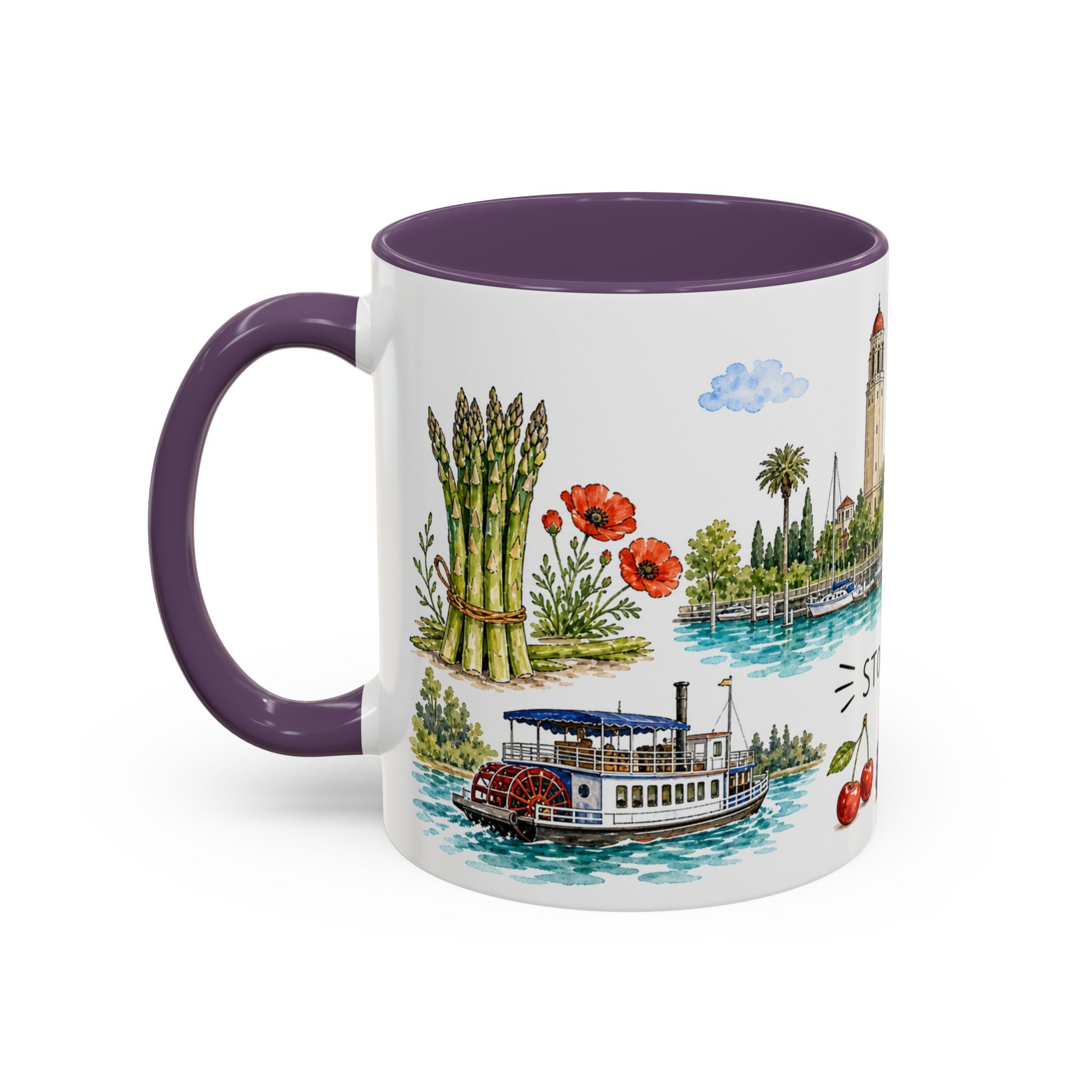 Stockton Illustrated Travel Mug | City Souvenir Accent Coffee Mug | 11oz 15oz Ceramic Cup