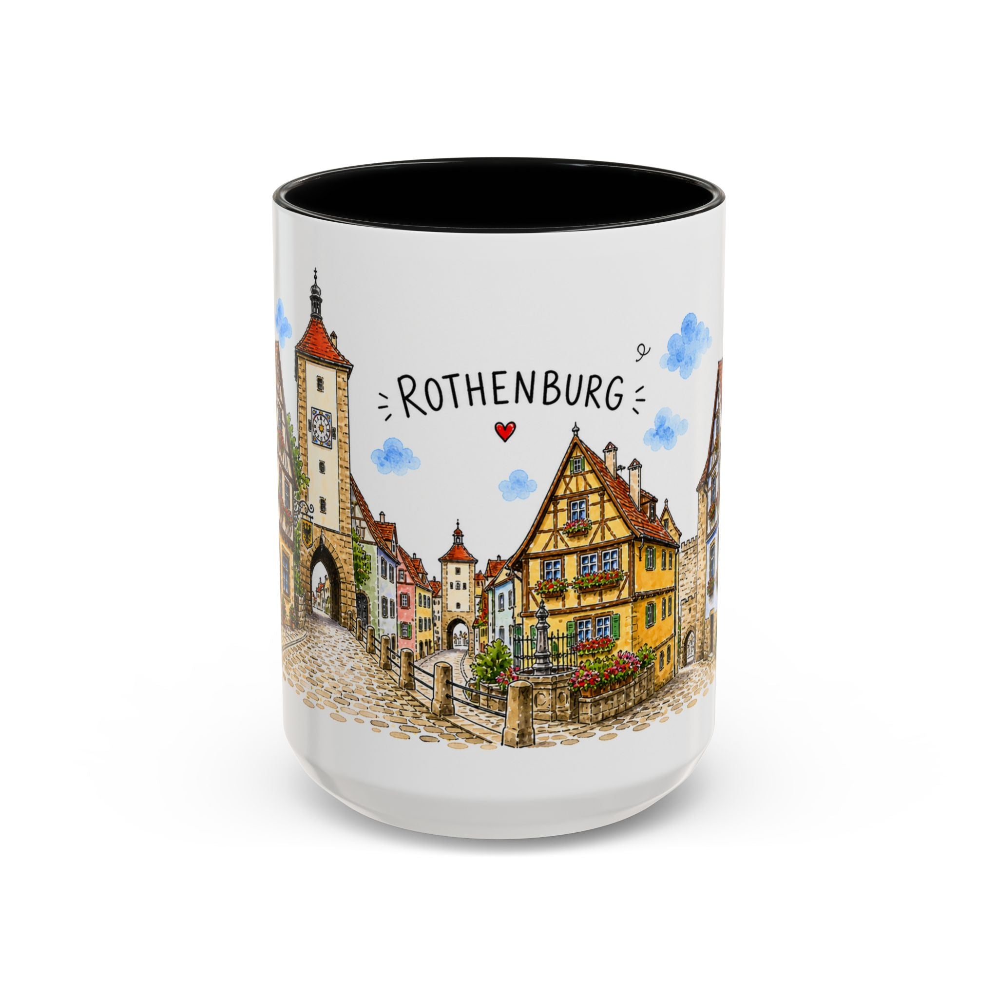 Rothenburg Illustrated Travel Mug | Germany Souvenir Accent Coffee Mug | 11oz 15oz Ceramic Cup
