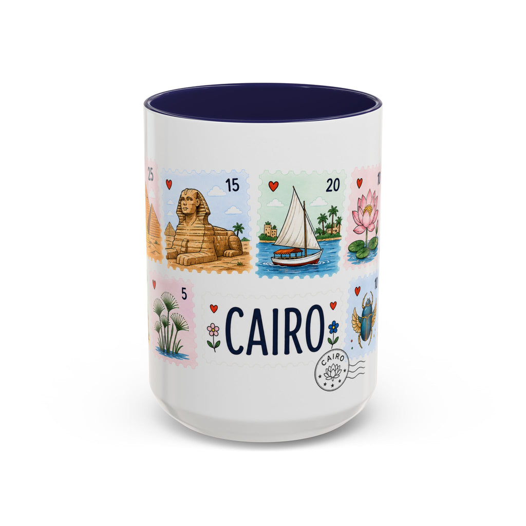Cairo Coffee Mug | Postage Stamp Collage Mug | Travel Souvenir Accent Cup 11oz 15oz
