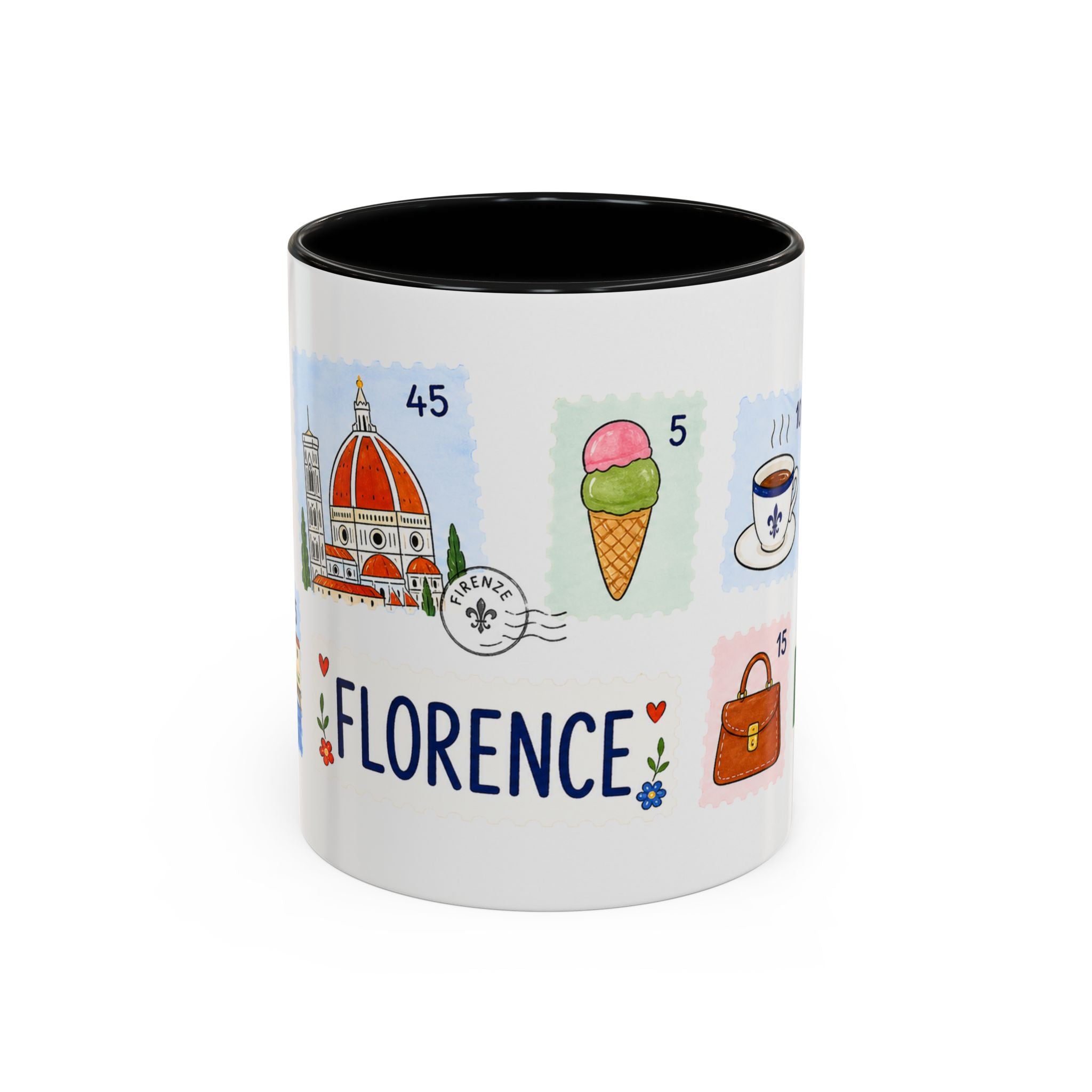 Florence Coffee Mug | Postage Stamp Collage Mug | Travel Souvenir Accent Cup 11oz 15oz