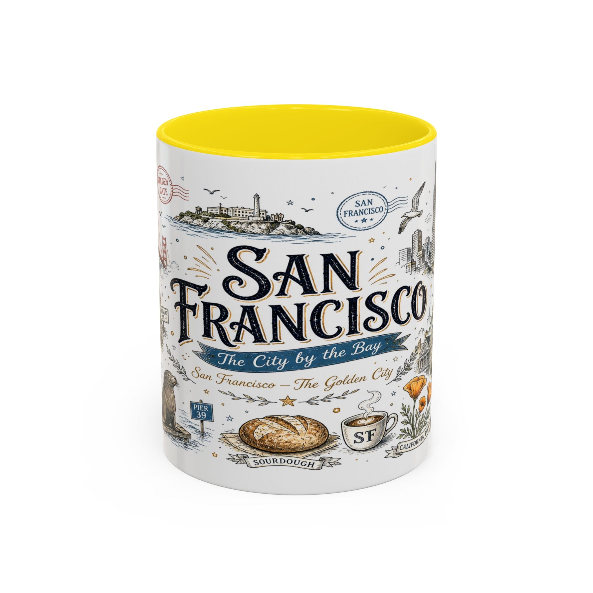San Francisco Coffee Mug | California Souvenir Travel Gift | Accent Color Ceramic 11oz 15oz