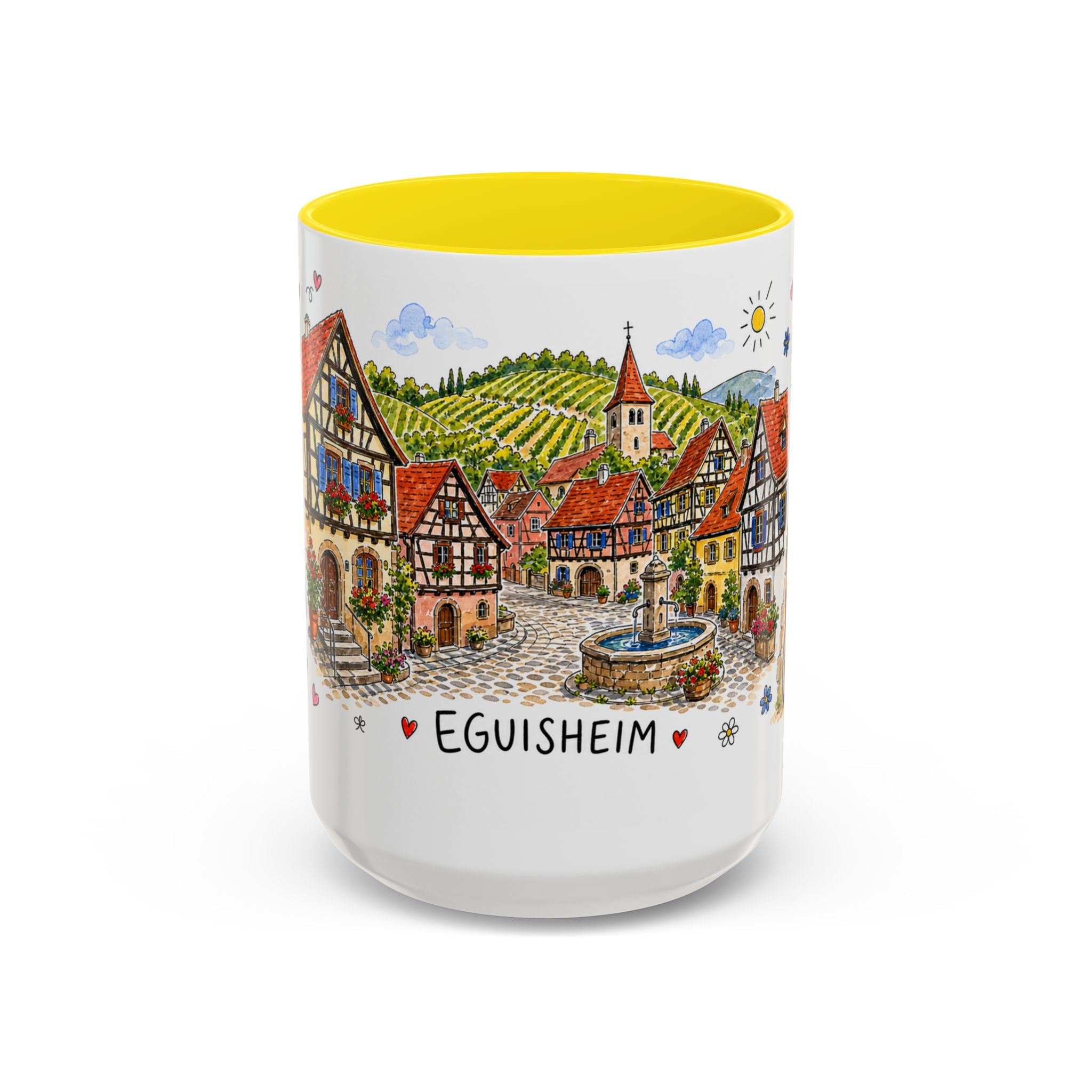 Eguisheim Illustrated Travel Mug | Alsace France Souvenir Accent Coffee Mug | 11oz 15oz Ceramic Cup