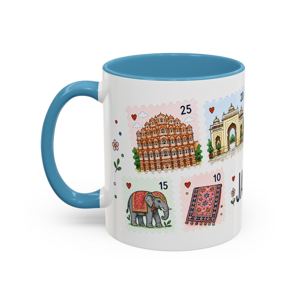Jaipur Coffee Mug | Postage Stamp Collage Mug | Travel Souvenir Accent Cup 11oz 15oz