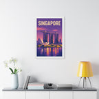 Singapore Marina Bay Singapore Framed Poster | Vintage Travel Wall Art | Black Walnut White Frame | 16x24 20x30