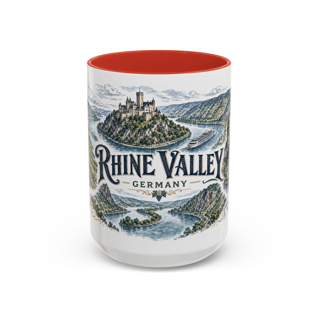 Rhine Valley Mug, Germany Travel Souvenir, Bucket List Gift, Accent Ceramic Coffee Mug 11oz 15oz