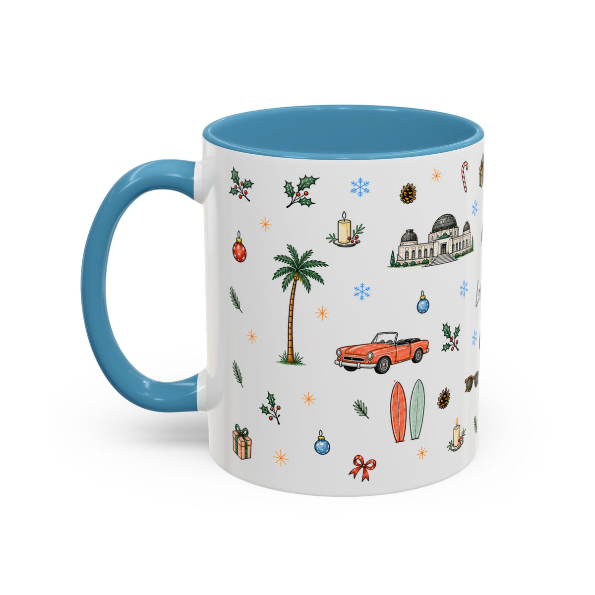 Los Angeles Christmas Mug | Watercolor City Souvenir | Ceramic Coffee Cup (11oz or 15oz)