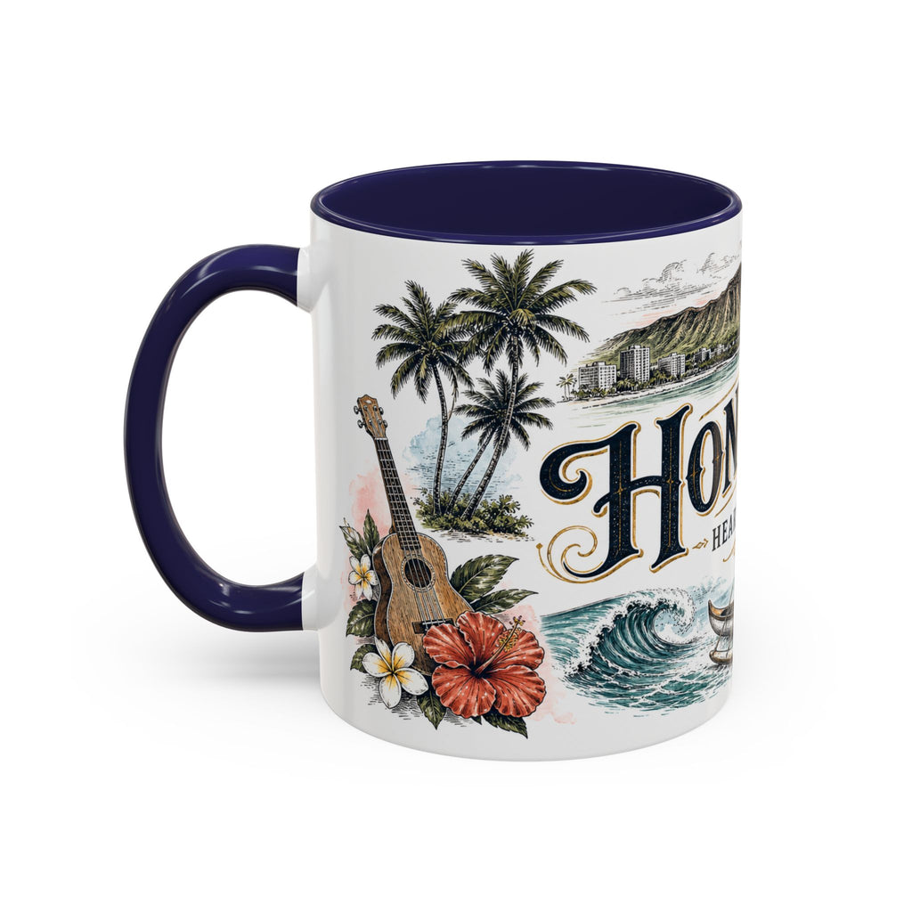 Honolulu Coffee Mug | United States Travel Souvenir | Vintage Illustrated City Gift | 11 oz 15 oz Accent Mug