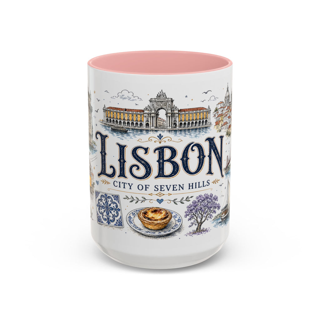 Lisbon Coffee Mug | Portugal Travel Souvenir | Vintage Illustrated City Gift | 11 oz 15 oz Accent Mug