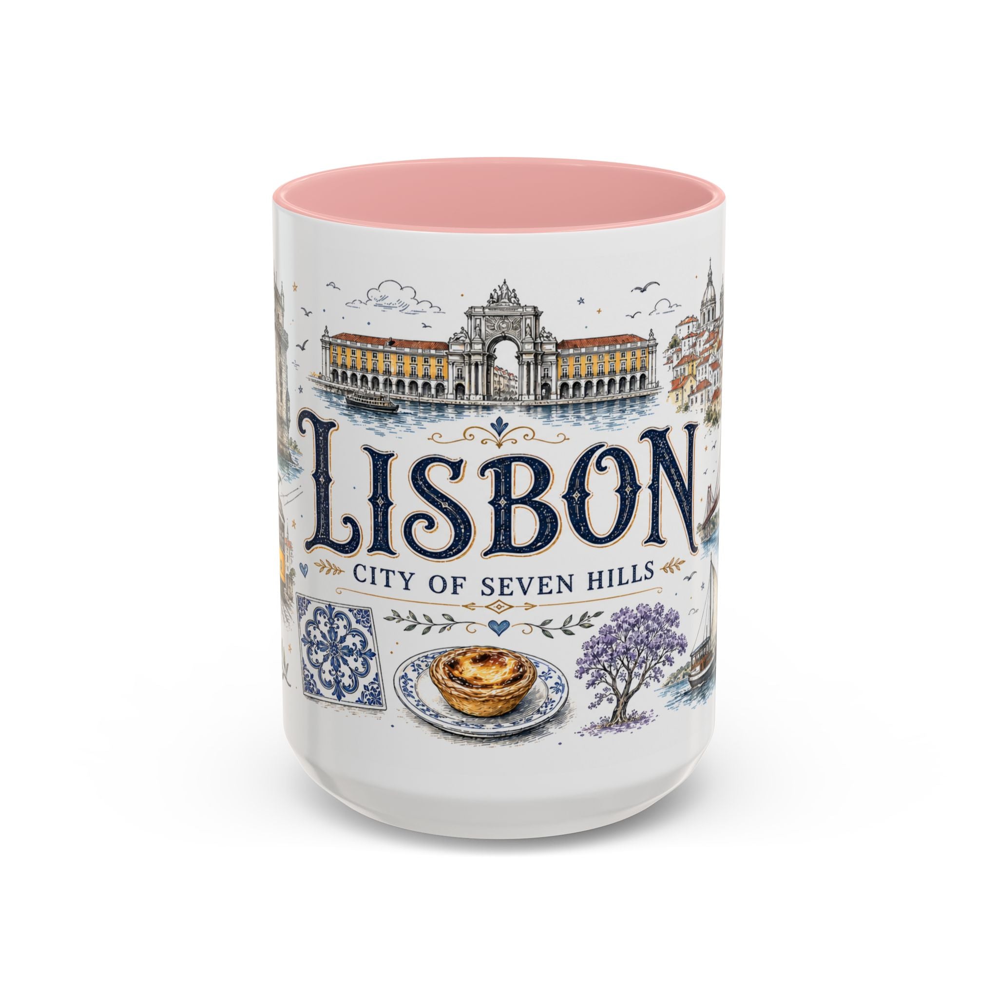 Lisbon Coffee Mug | Portugal Travel Souvenir | Vintage Illustrated City Gift | 11 oz 15 oz Accent Mug