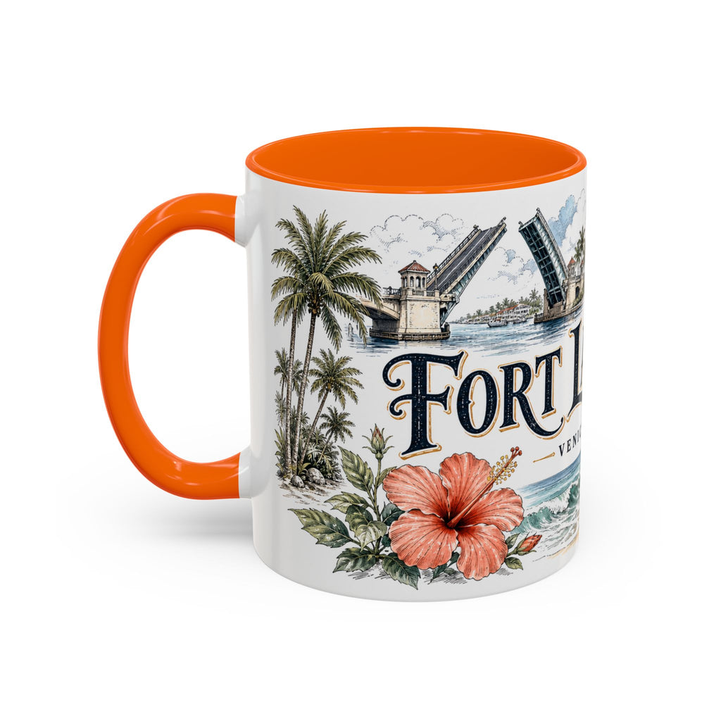 Fort Lauderdale Coffee Mug | United States Travel Souvenir | Vintage Illustrated City Gift | 11 oz 15 oz Accent Mug