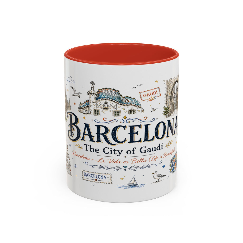 Barcelona Coffee Mug | Spain Souvenir Travel Gift | Accent Color Ceramic 11oz 15oz