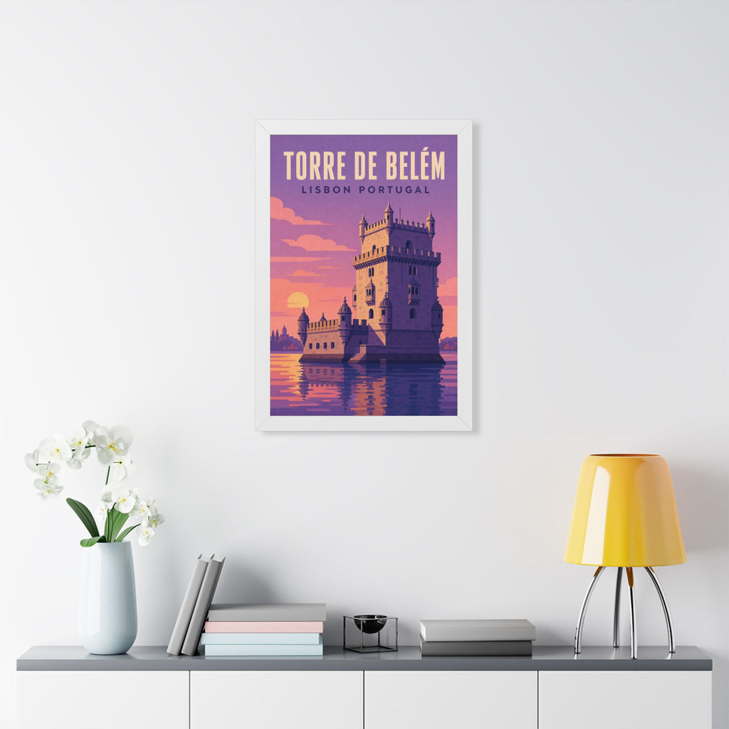 Belém Tower Lisbon Portugal Framed Poster | Vintage Travel Wall Art | Black Walnut White Frame | 16x24 20x30